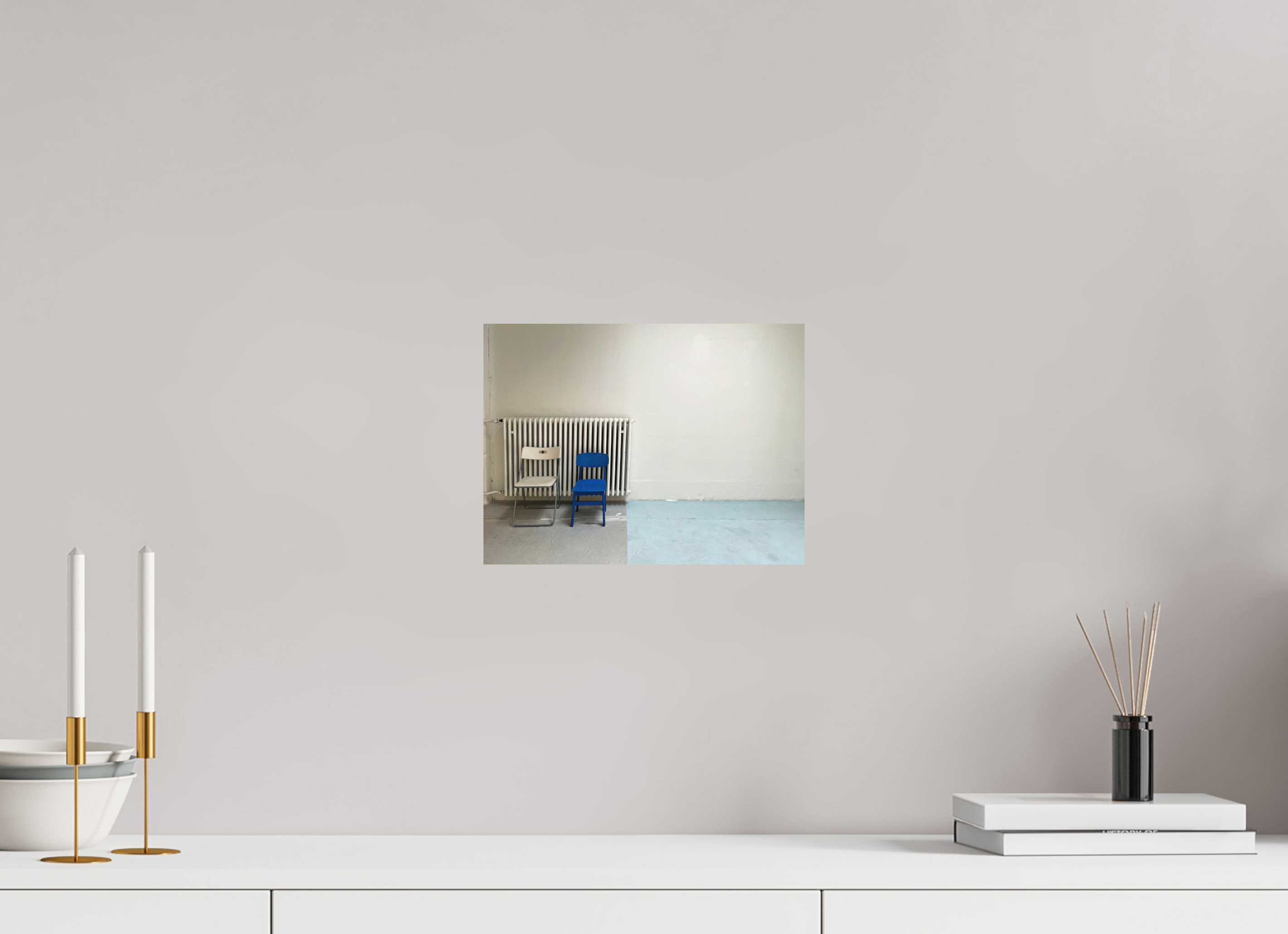 28 x 21 cm, Direktdruck Alu-Dibond Fotografie "blue chair" auf Alu-Dibond