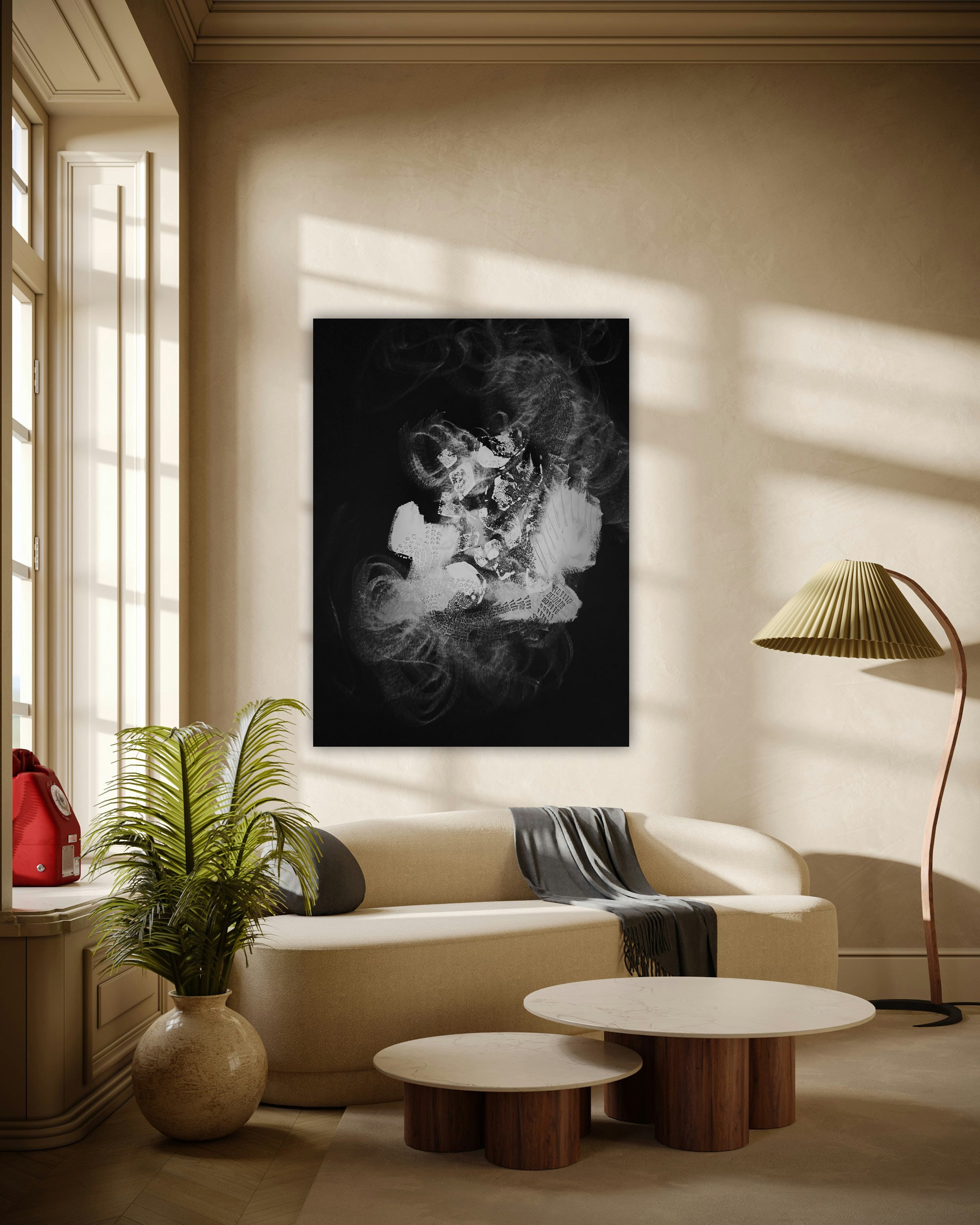 Schwarz-Weiß Kunstdruck "mindest in motion 01" auf Alu-Dibond